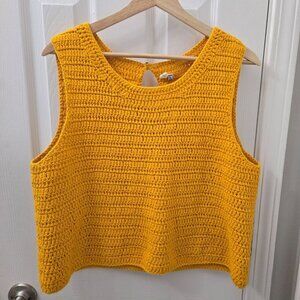 Moth Handmade Yellow Crochet Sweater Tank Top Large Keyhole Cotton Swanktop rop‎